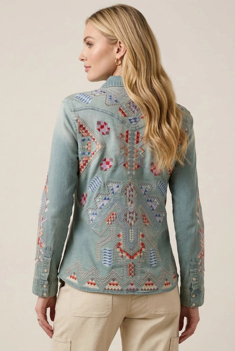 Johnny Was Workshop Blue Kresley Western Shirt W10125-3
