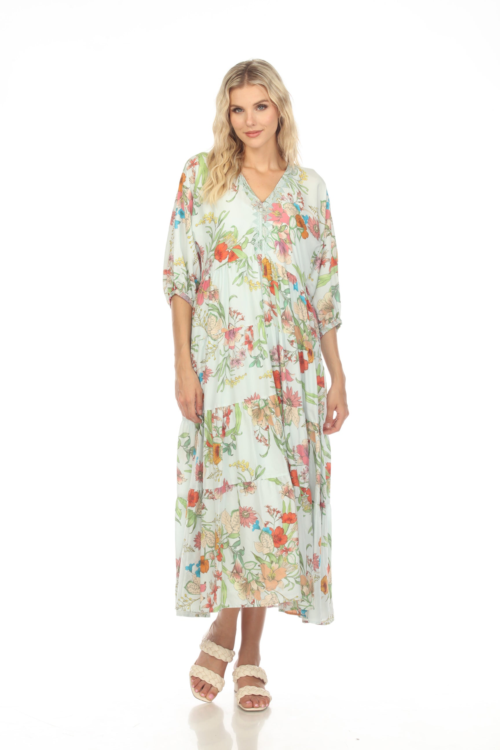 Johnny Was Liliana Silk Floral Dolman Tiered Maxi Dress Dress