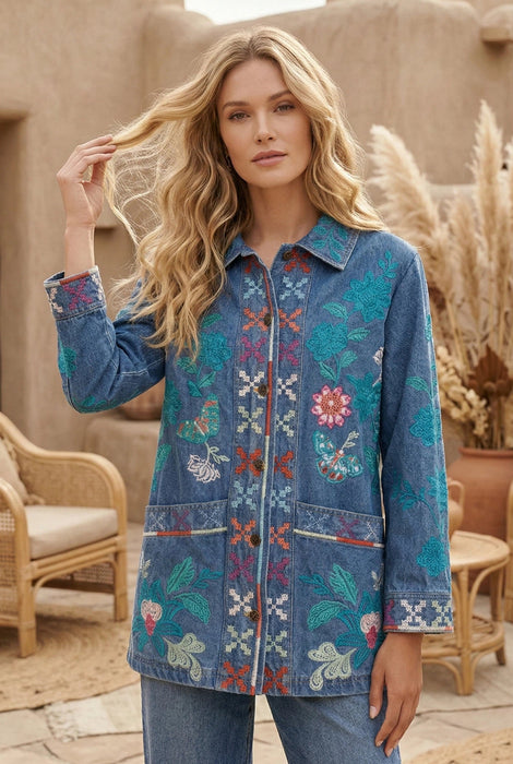 Johnny Was Workshop Long Denim Worker Jacket W49825-5P Petite