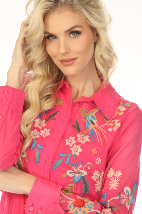 Johnny Was Workshop Pink Malaya Piping Shirt Dress W31224-E