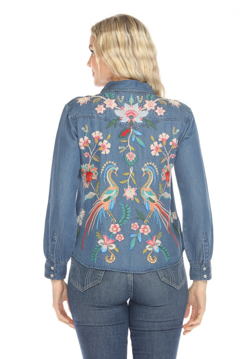 Johnny Was Workshop Denim Blue Malaya Western Shirt W17524-E