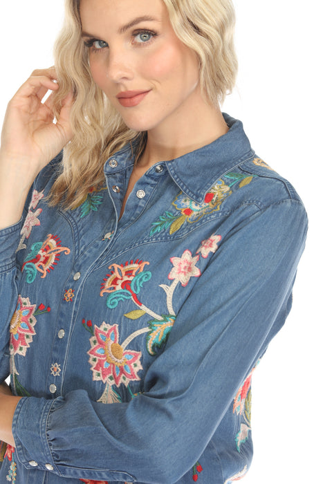 Johnny Was Workshop Denim Blue Malaya Western Shirt W17524-E