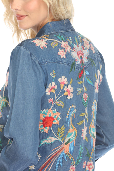 Johnny Was Workshop Denim Blue Malaya Western Shirt W17524-E