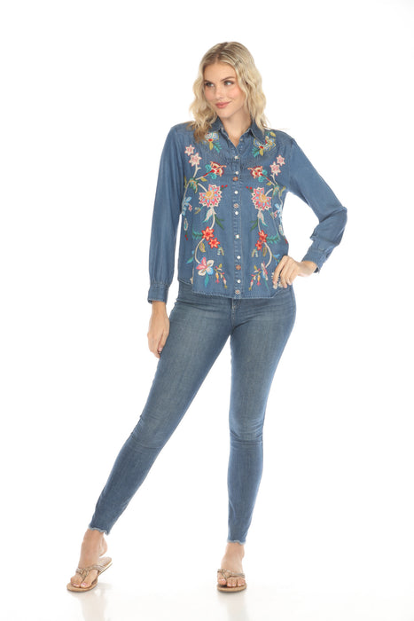 Johnny Was Workshop Denim Blue Malaya Western Shirt W17524-E