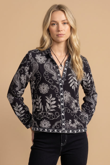 Johnny Was Workshop Marana Button Front Open Neck Shirt W17825-1