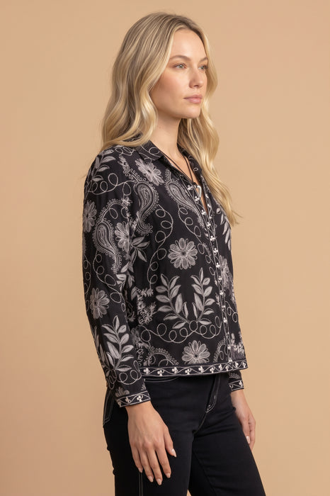 Johnny Was Workshop Marana Button Front Open Neck Shirt W17825-1