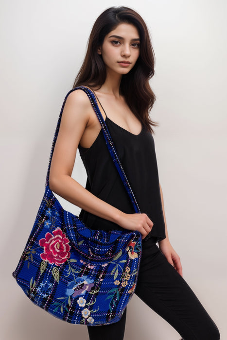 Johnny Was Workshop Blue Plaid Mila Tote Bag W09724-E