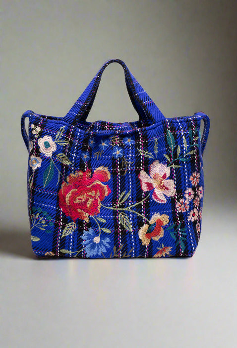 Johnny Was Workshop Blue Plaid Mila Tote Bag W09724-E