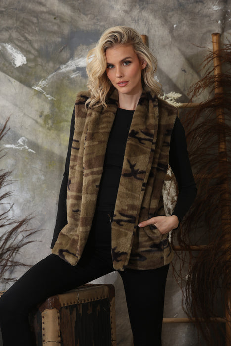 Johnny Was Workshop Camouflage Faux Fur Vest W41425-E