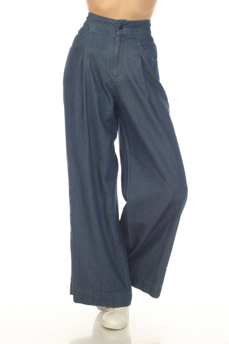 Johnny Was Workshop Denim Blue Myra Wide Leg Pleat Pant W62324-7