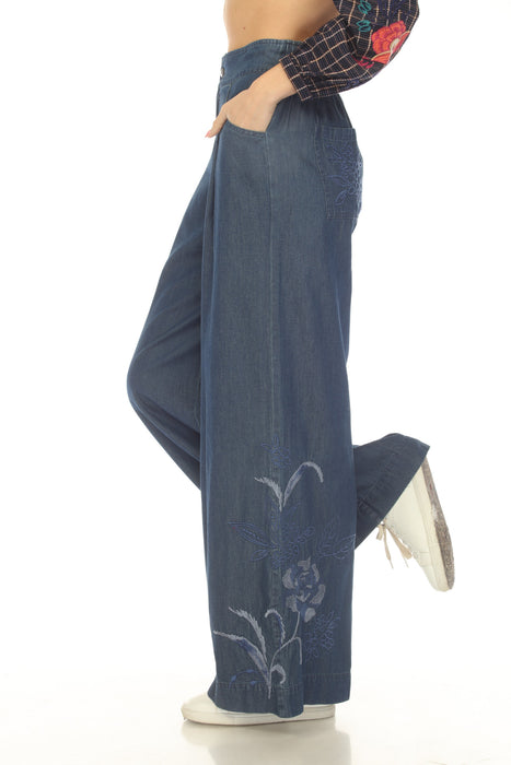 Johnny Was Workshop Denim Blue Myra Wide Leg Pleat Pant W62324-7