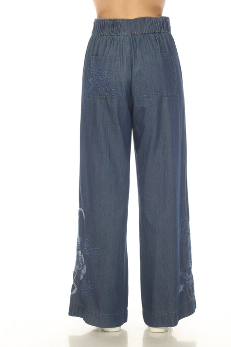 Johnny Was Workshop Denim Blue Myra Wide Leg Pleat Pant W62324-7