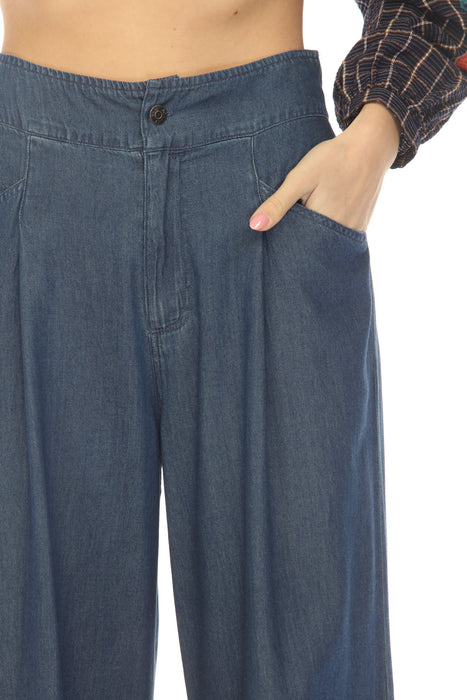 Johnny Was Workshop Denim Blue Myra Wide Leg Pleat Pant W62324-7