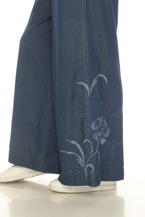 Johnny Was Workshop Denim Blue Myra Wide Leg Pleat Pant W62324-7