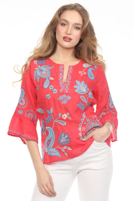 Johnny Was Workshop Style W19425-2 Neilly Ruffle Sleeve Blouse 