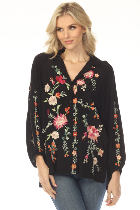 Johnny Was Workshop Black Pauletta Raglan Shirt W12624-6