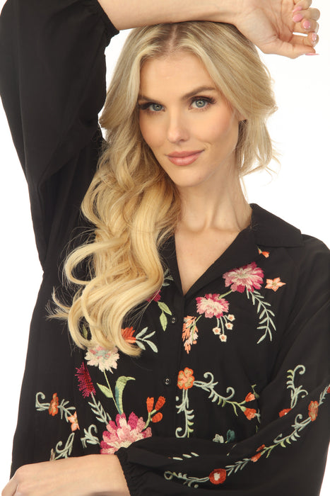 Johnny Was Workshop Black Pauletta Raglan Shirt W12624-6