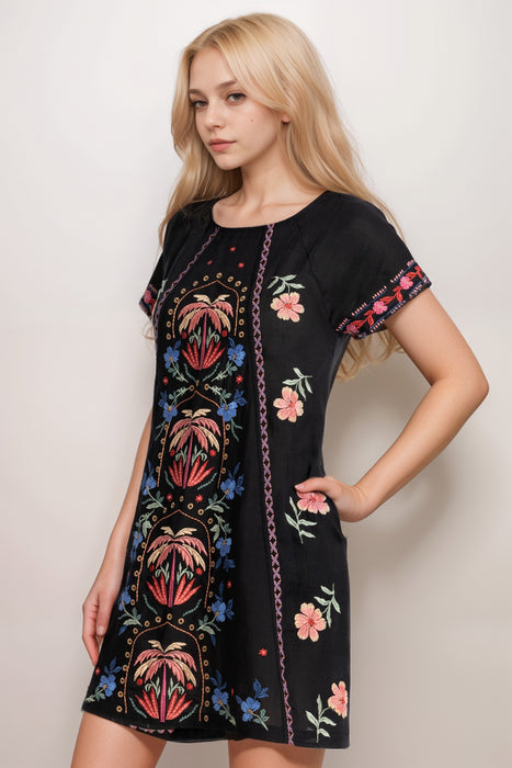 Johnny Was Workshop Black Isla Raglan Seamed Dress W33725-3