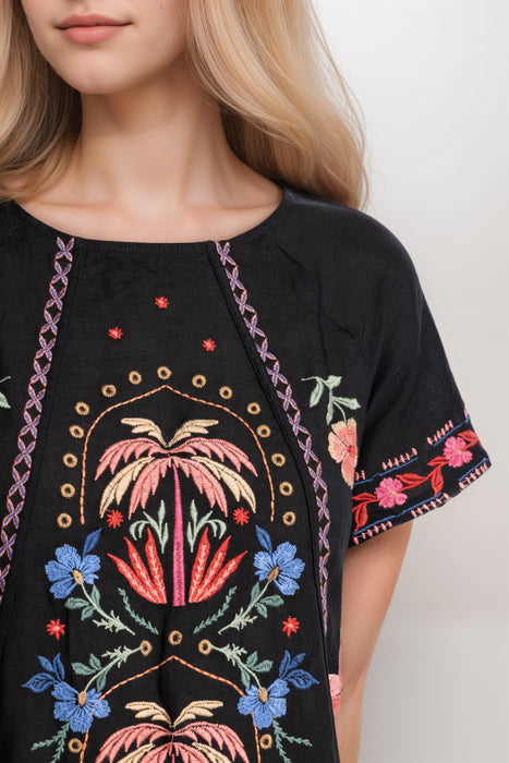 Johnny Was Workshop Black Isla Raglan Seamed Dress W33725-3