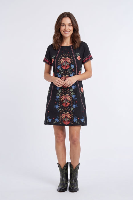 Johnny Was Workshop Black Isla Raglan Seamed Dress W33725-3
