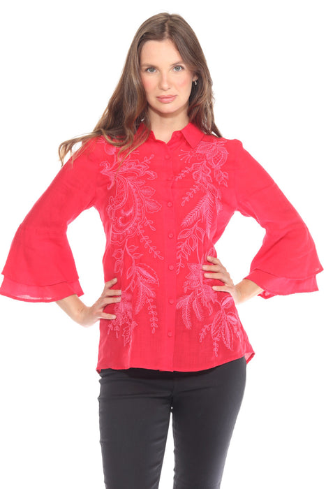 Johnny Was Workshop Roberta 3/4 Sleeve Flounce Shirt W18925-1*