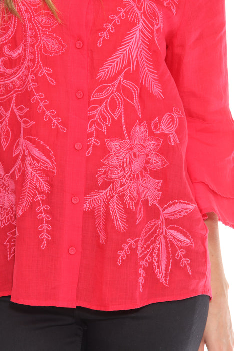 Johnny Was Workshop Roberta 3/4 Sleeve Flounce Shirt W18925-1*