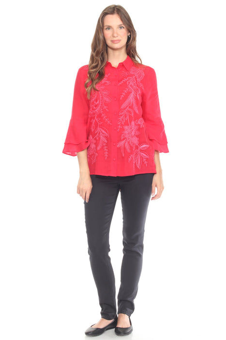 Johnny Was Workshop Roberta 3/4 Sleeve Flounce Shirt W18925-1*