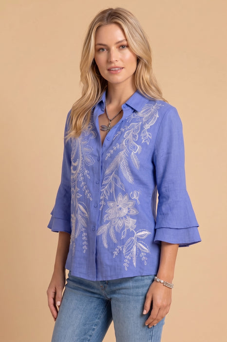 Johnny Was Workshop Roberta 3/4 Sleeve Flounce Shirt W18925-1*