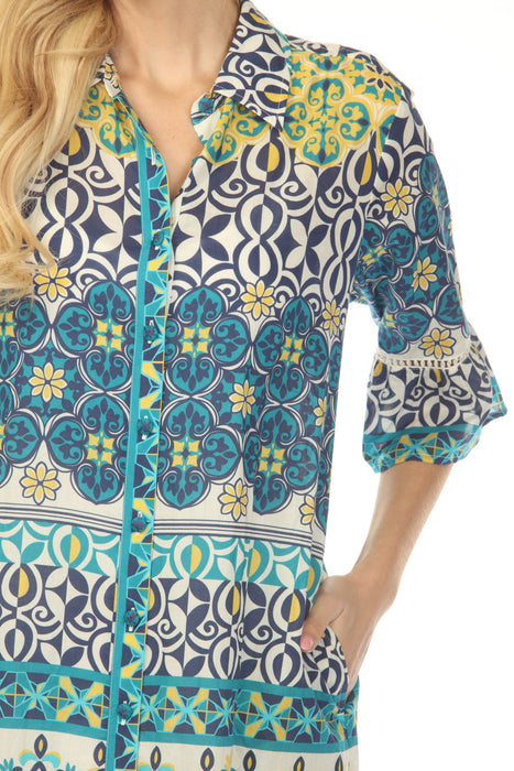 Johnny Was Workshop Ruffle Sleeve Midi Shirt Dress W34125-5