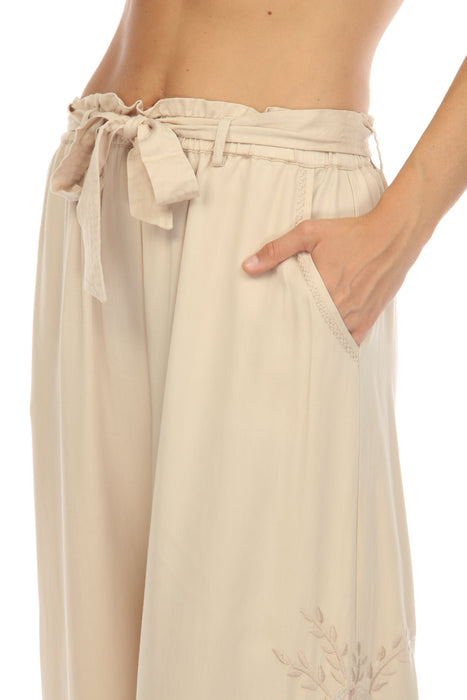 Johnny Was Workshop Harlow Paperbag Embroidered Wide Leg Pants Boho Chic W69023