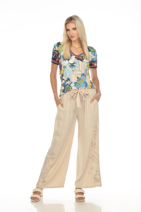 Johnny Was Workshop Harlow Paperbag Embroidered Wide Leg Pants Boho Chic W69023