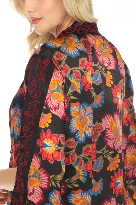 Johnny Was Workshop Sidonia Silk Floral Split Sleeve Kimono Boho Chic W43223