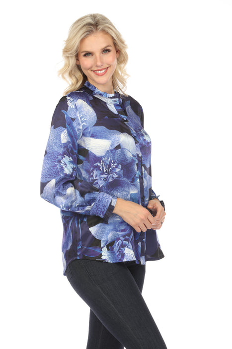 Johnny Was Workshop Silk Floral Button Front Long Sleeve Shirt Boho Chic W12224