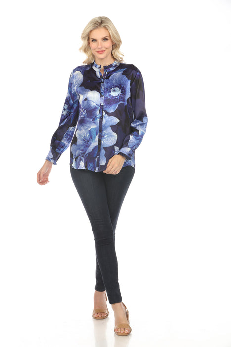 Johnny Was Workshop Silk Floral Button Front Long Sleeve Shirt Boho Chic W12224