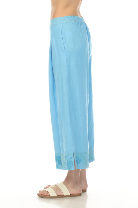 Johnny Was Workshop Blue Soraya Pleated Linen Culotte Pant W64025-5
