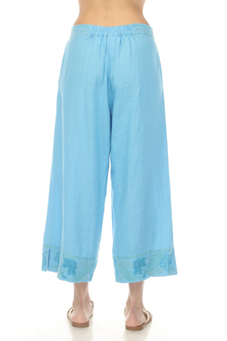 Johnny Was Workshop Blue Soraya Pleated Linen Culotte Pant W64025-5