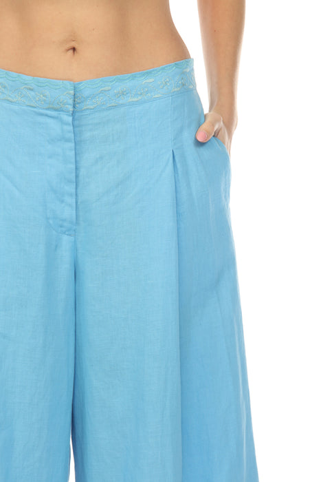 Johnny Was Workshop Blue Soraya Pleated Linen Culotte Pant W64025-5