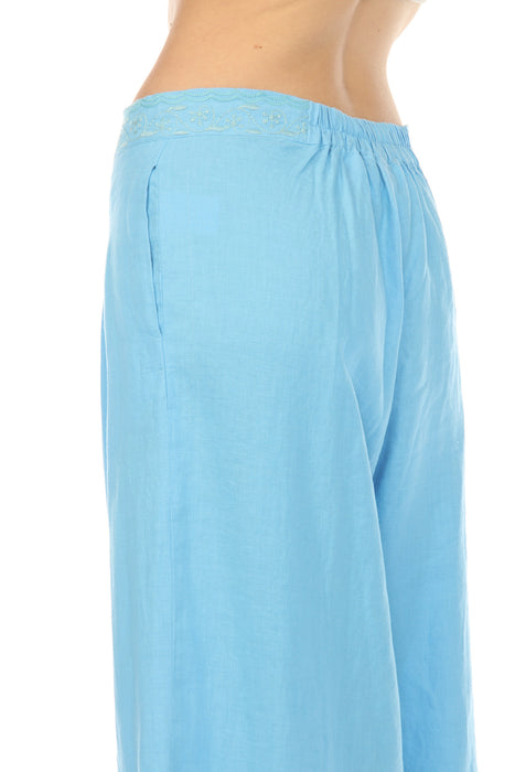 Johnny Was Workshop Blue Soraya Pleated Linen Culotte Pant W64025-5
