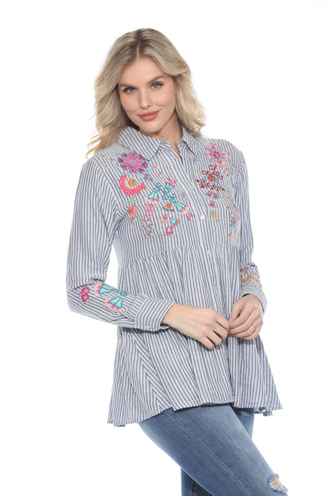 Johnny Was Workshop Striped Alesa Tiered Shirt Tunic Top W20624