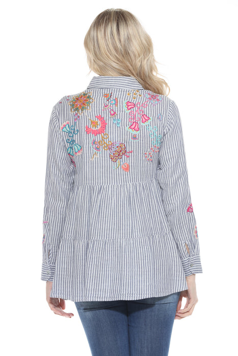 Johnny Was Workshop Striped Alesa Tiered Shirt Tunic Top W20624