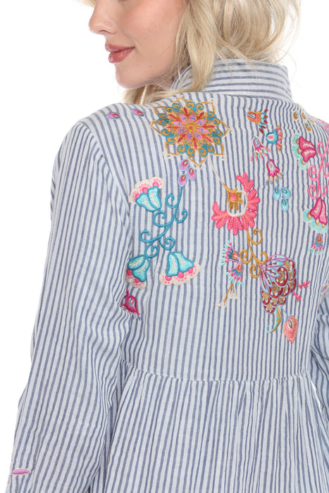 Johnny Was Workshop Striped Alesa Tiered Shirt Tunic Top W20624