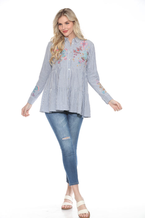 Johnny Was Workshop Striped Alesa Tiered Shirt Tunic Top W20624