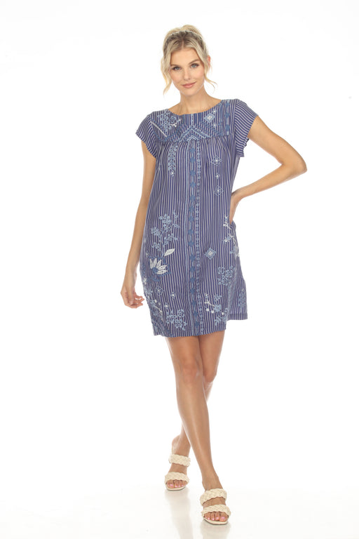 Johnny Was Workshop Style W37223 Stripe Willow Petal Sleeve Embroidered Tunic Dress Boho Chic
