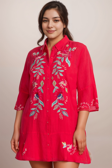 Johnny Was Workshop Red Talulla Tiered Flounce Dress W32325-1 Plus Size