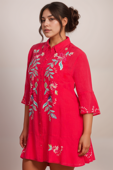 Johnny Was Workshop Red Talulla Tiered Flounce Dress W32325-1 Plus Size