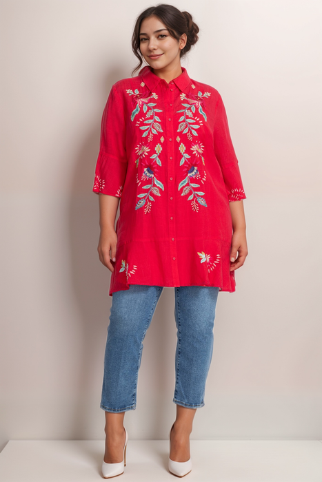 Johnny Was Workshop Red Talulla Tiered Flounce Dress W32325-1 Plus Size