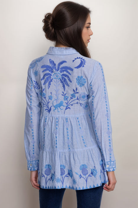 Johnny Was Workshop Blue Tarra Tiered Shirt Tunic W29924-4