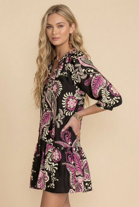 Johnny Was Workshop Paisley Tiered Tassel Silk Dress W37024
