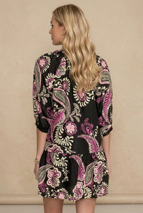 Johnny Was Workshop Paisley Tiered Tassel Silk Dress W37024