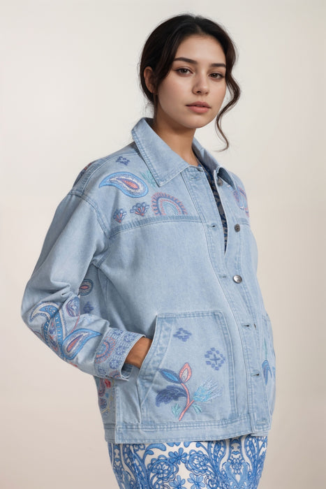 Johnny Was Workshop Blue Trapunto Denim Chore Jacket W48925-2 Plus Size